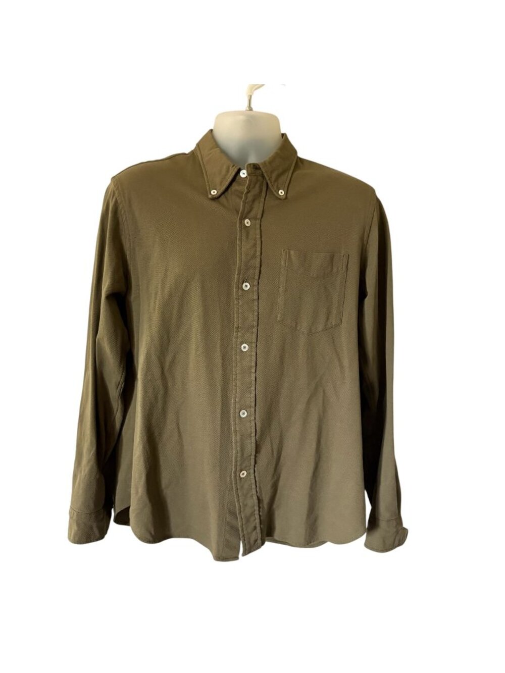Buck Mason Mens Long Sleeve Olive Green Shirt Button Down Cotton Medium
